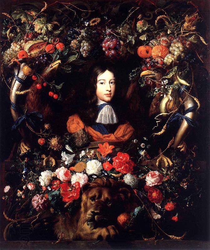 Jan Davidsz. de Heem Garland of Flowers and Fruit with the Portrait of Prince William III of Orange China oil painting art